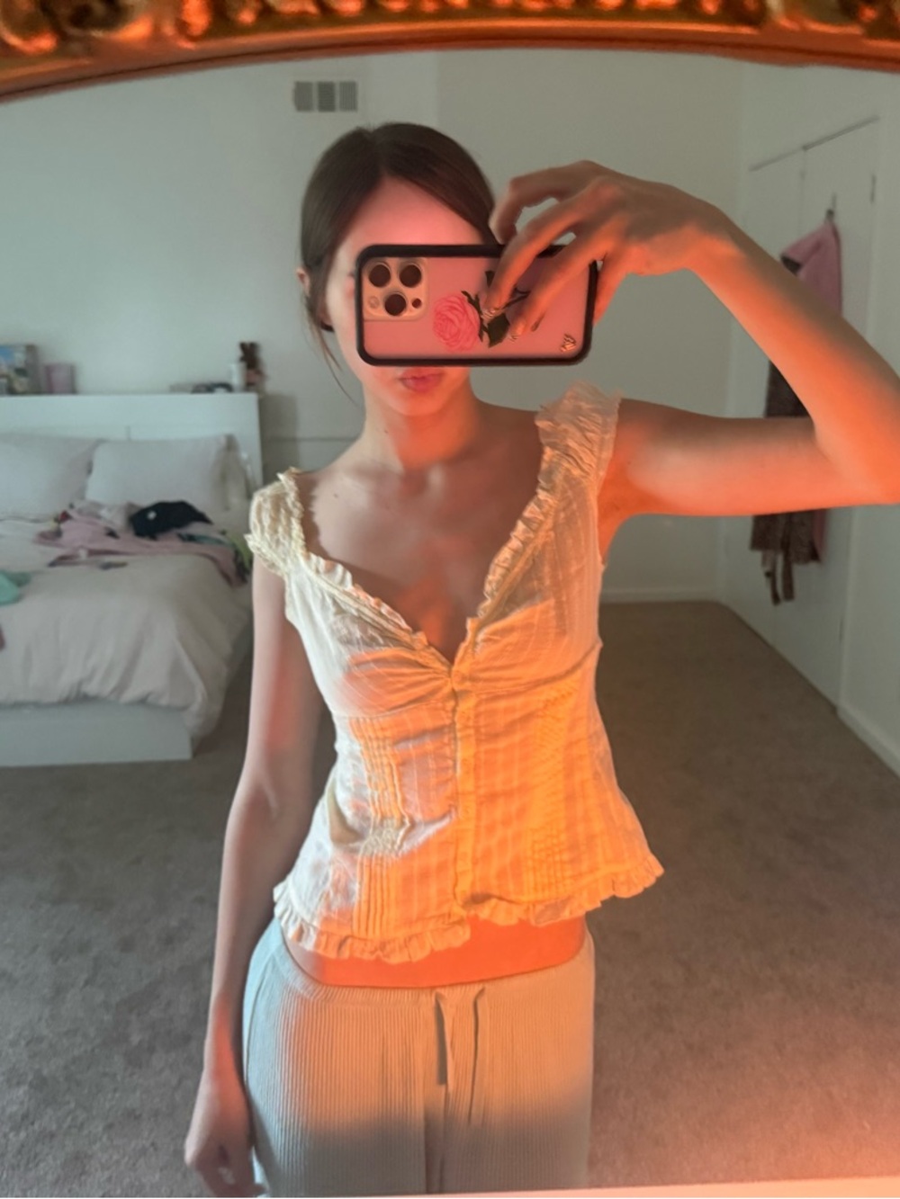Brandy Melville Cream Ruffle Button-Up Tank - Picture 3 of 3